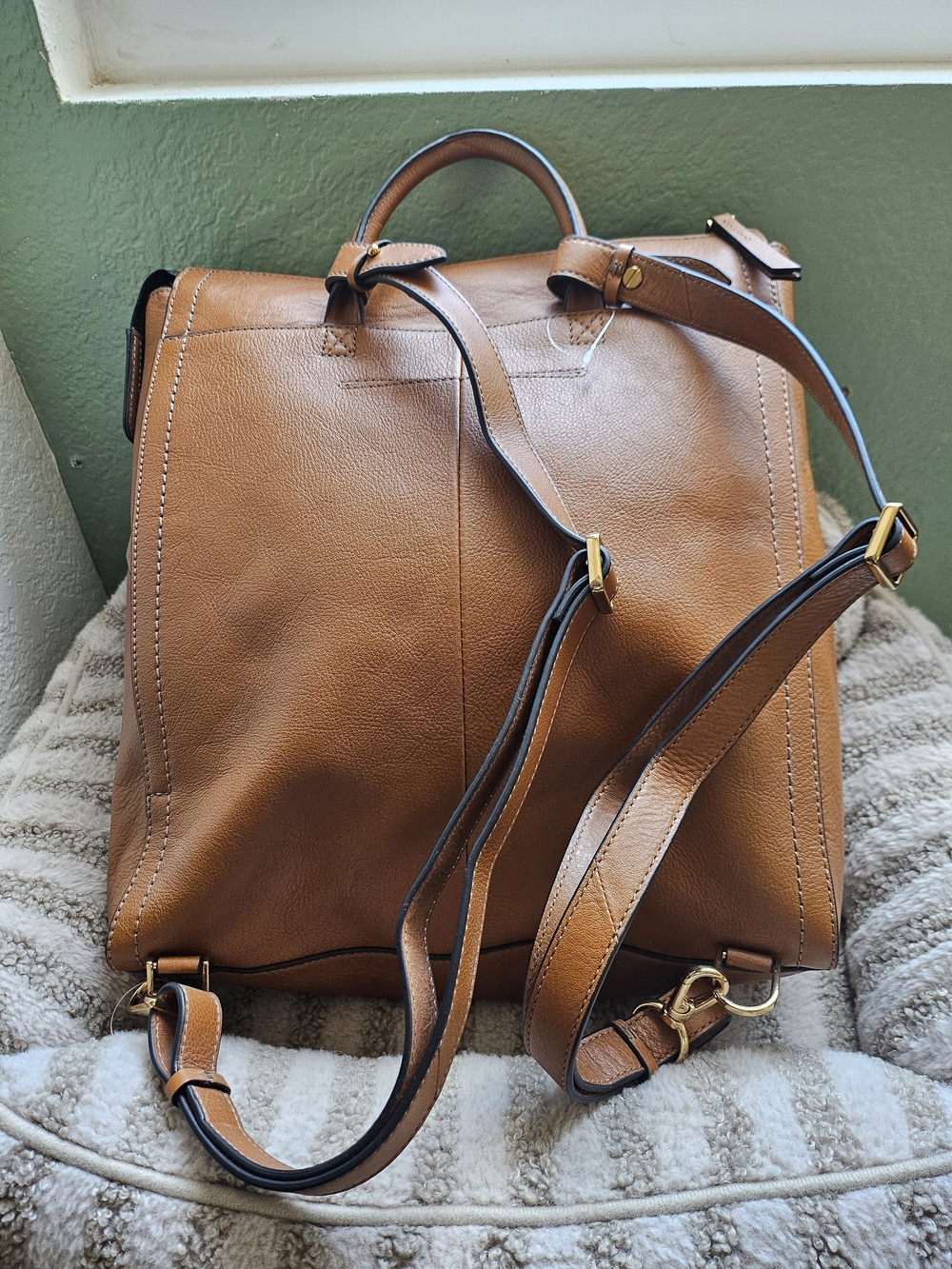 Fossil Brown Leather Backpack Tote - Picture 6 of 9
